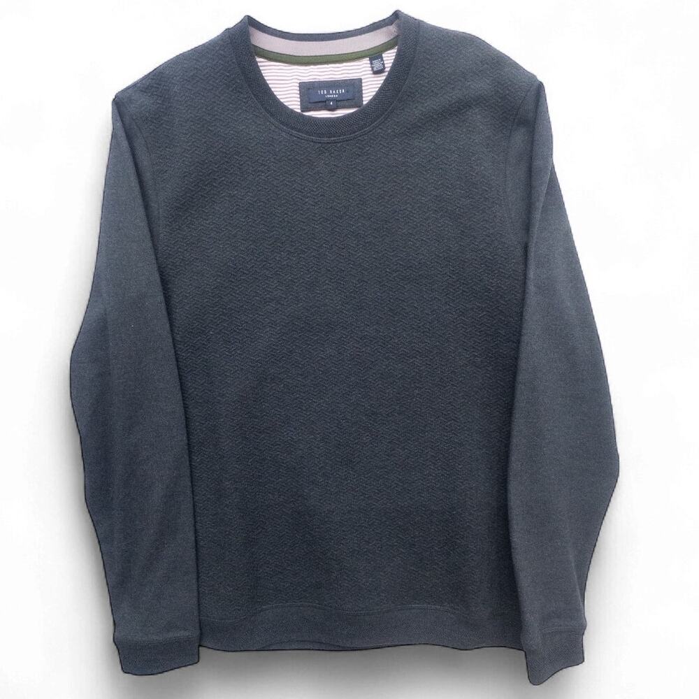 TED BAKER Gray Textured Crewneck Sweater Men's Large Pullover Ribbed Cuffs